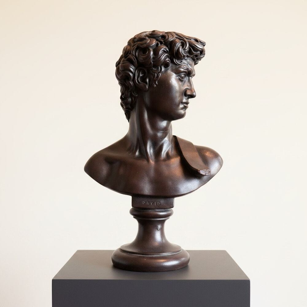 Vintage 1966 Austin Productions David Bust-Michelangelo-Faux Bronze-Classical